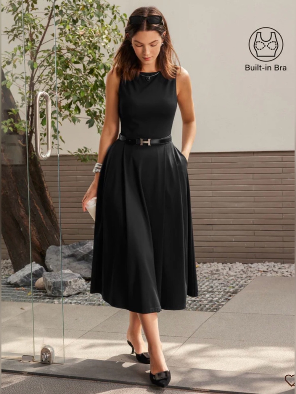 OGL Black Sleeveless Fit-and-Flare Midi Dress